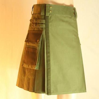 Netted Beautiful Olive Green Utility Kilt 50% Off