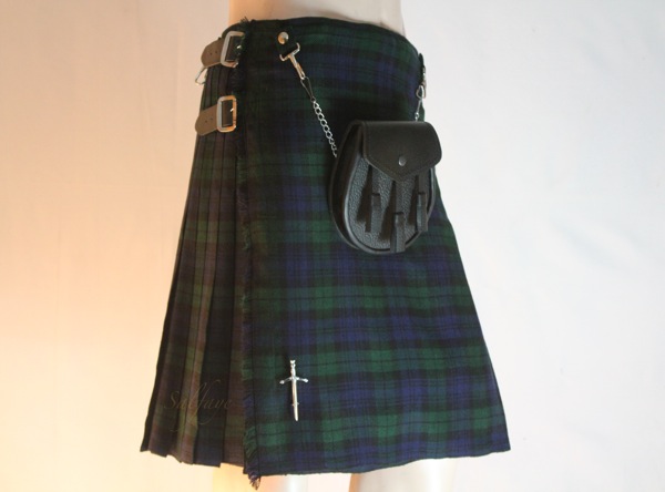 Scottish Outfit "black Watch Kilt" In All Size's Leather Sporran + Kilt Pin