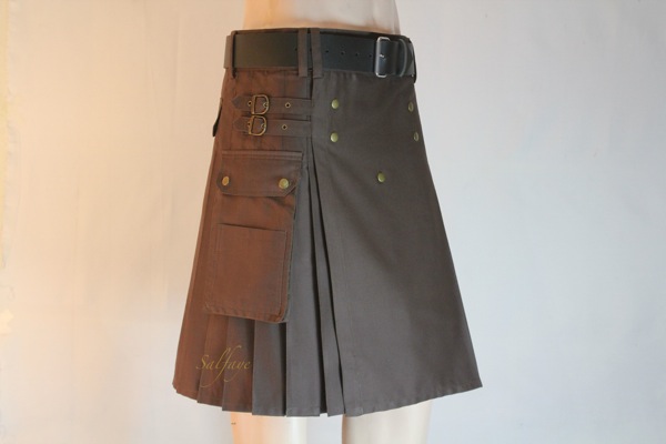 Yummy Utility Kilt Chocolate Brown Classic Style With Leather Belt 50% Off